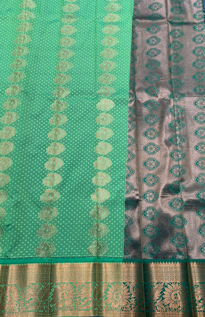 Vegan Silk Saree Apple Green Colour Saree with Copper Border