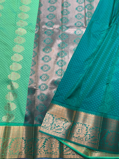 Vegan Silk Saree Apple Green Colour Saree with Copper Border