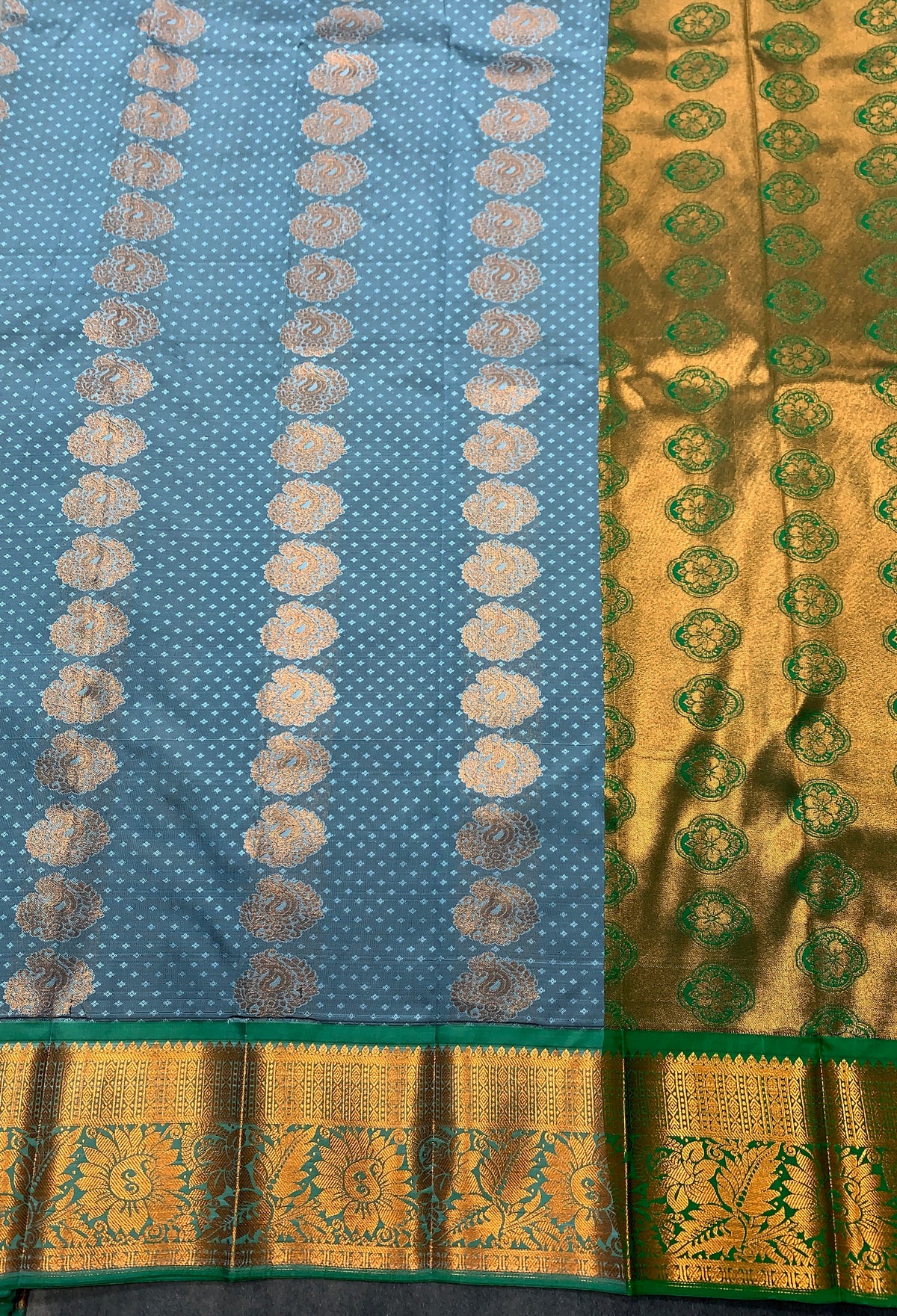 Vegan Silk Saree Greyish Blue Colour Saree with Copper Border