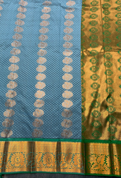 Vegan Silk Saree Greyish Blue Colour Saree with Copper Border