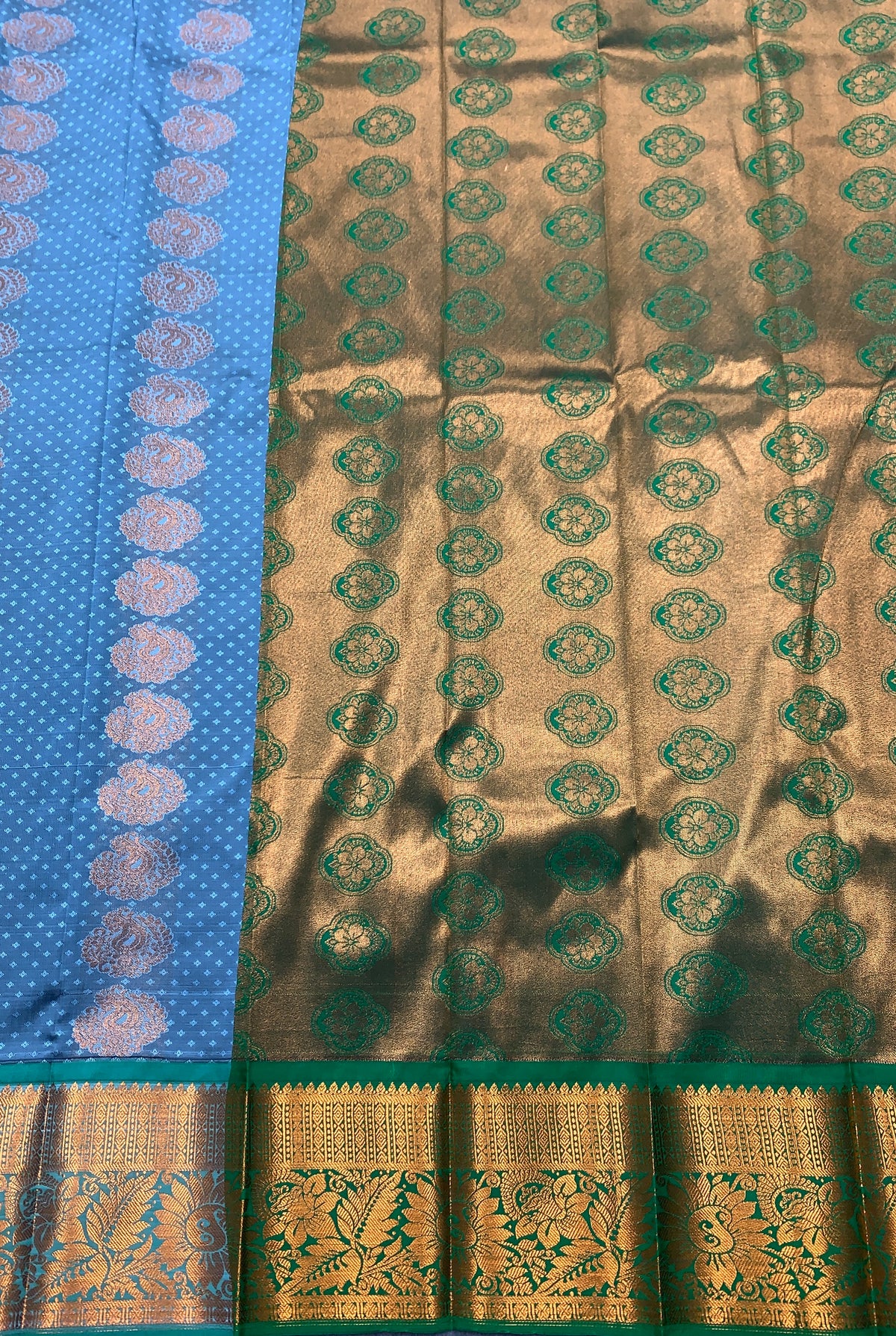 Vegan Silk Saree Greyish Blue Colour Saree with Copper Border