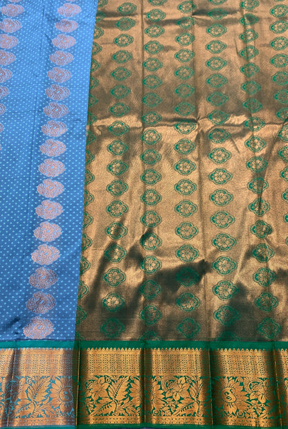 Vegan Silk Saree Greyish Blue Colour Saree with Copper Border