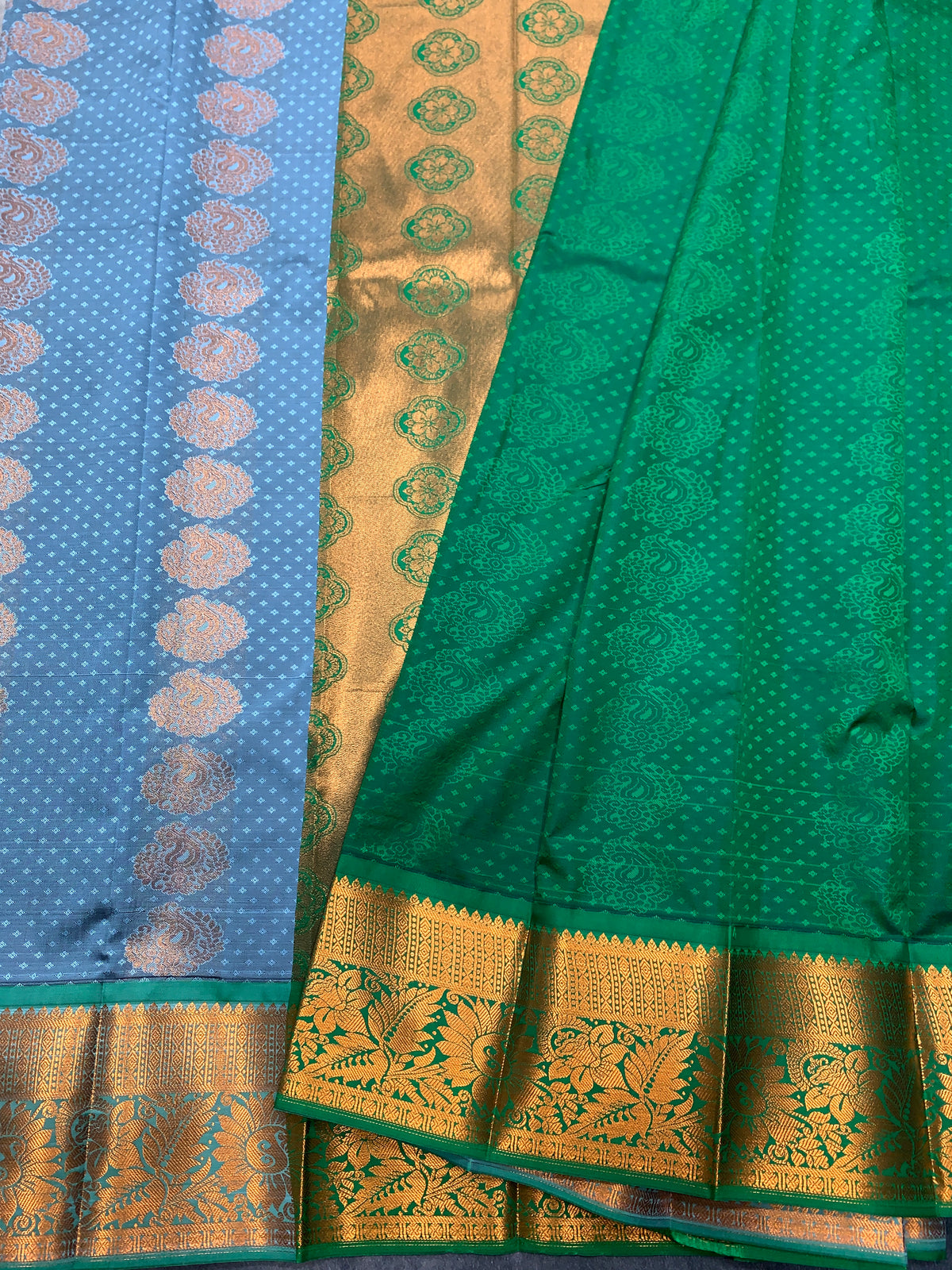 Vegan Silk Saree Greyish Blue Colour Saree with Copper Border