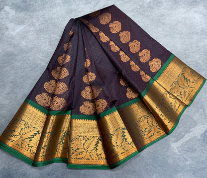 Vegan Silk Saree Brown Colour Saree with Copper Border