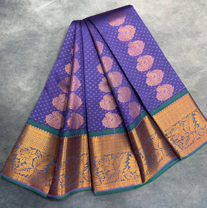 Vegan Silk Saree Lavender Colour Saree with Copper Border