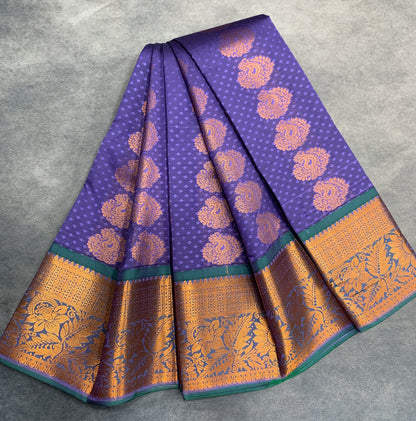 Vegan Silk Saree Lavender Colour Saree with Copper Border