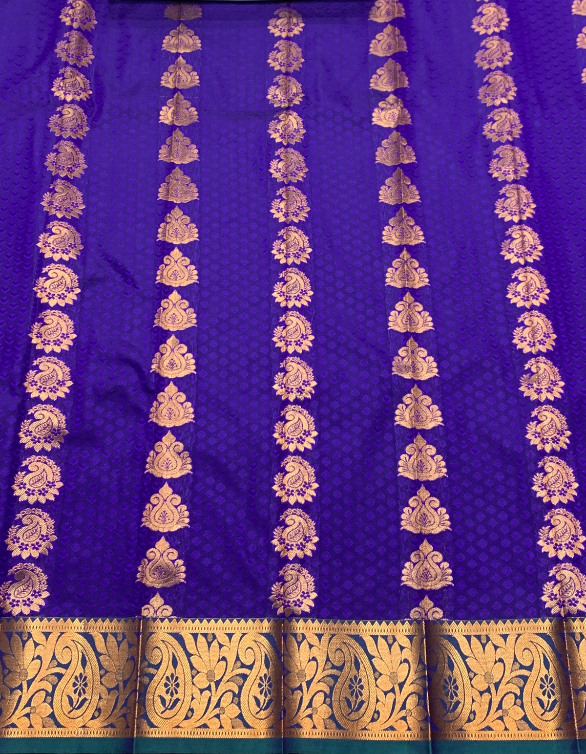 Vegan Silk Saree Violet Colour Saree with Green and Copper Border
