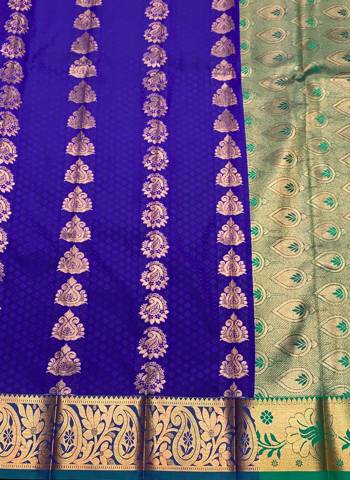 Vegan Silk Saree Violet Colour Saree with Green and Copper Border