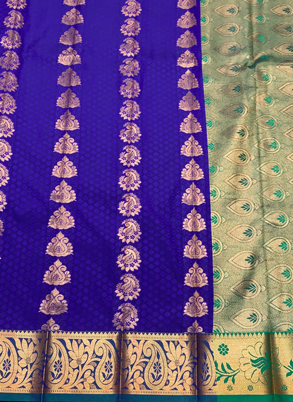 Vegan Silk Saree Violet Colour Saree with Green and Copper Border