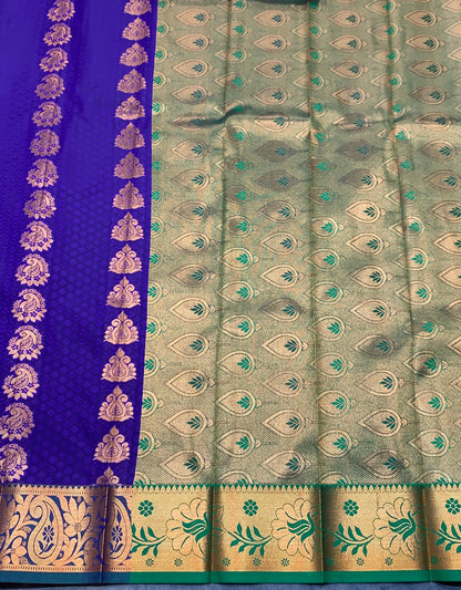 Vegan Silk Saree Violet Colour Saree with Green and Copper Border
