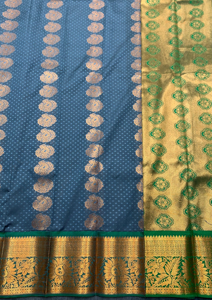 Vegan Silk Saree Grey Colour Saree with Green and Copper Border