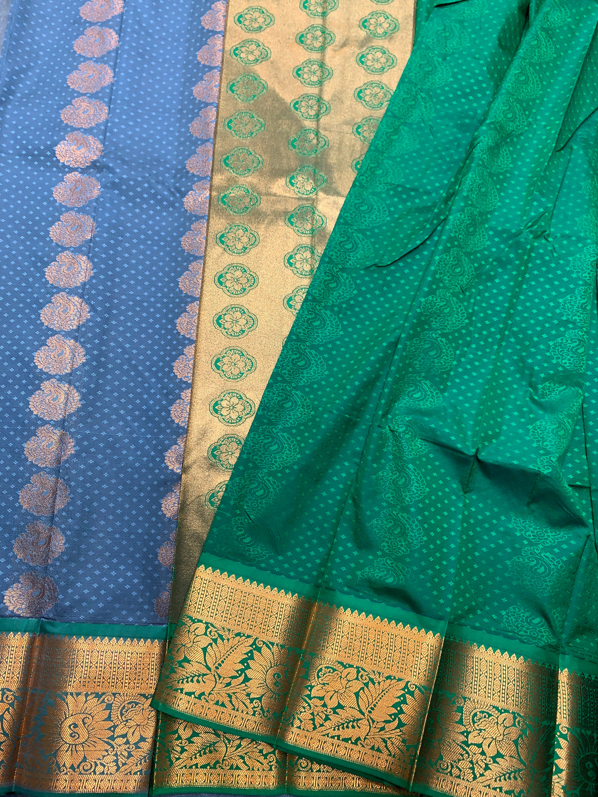 Vegan Silk Saree Grey Colour Saree with Green and Copper Border