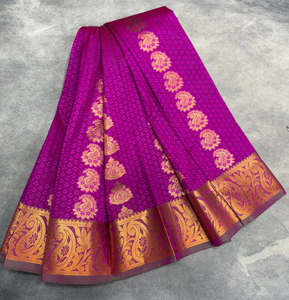 Vegan Silk Saree Purple Colour Saree with Copper Border