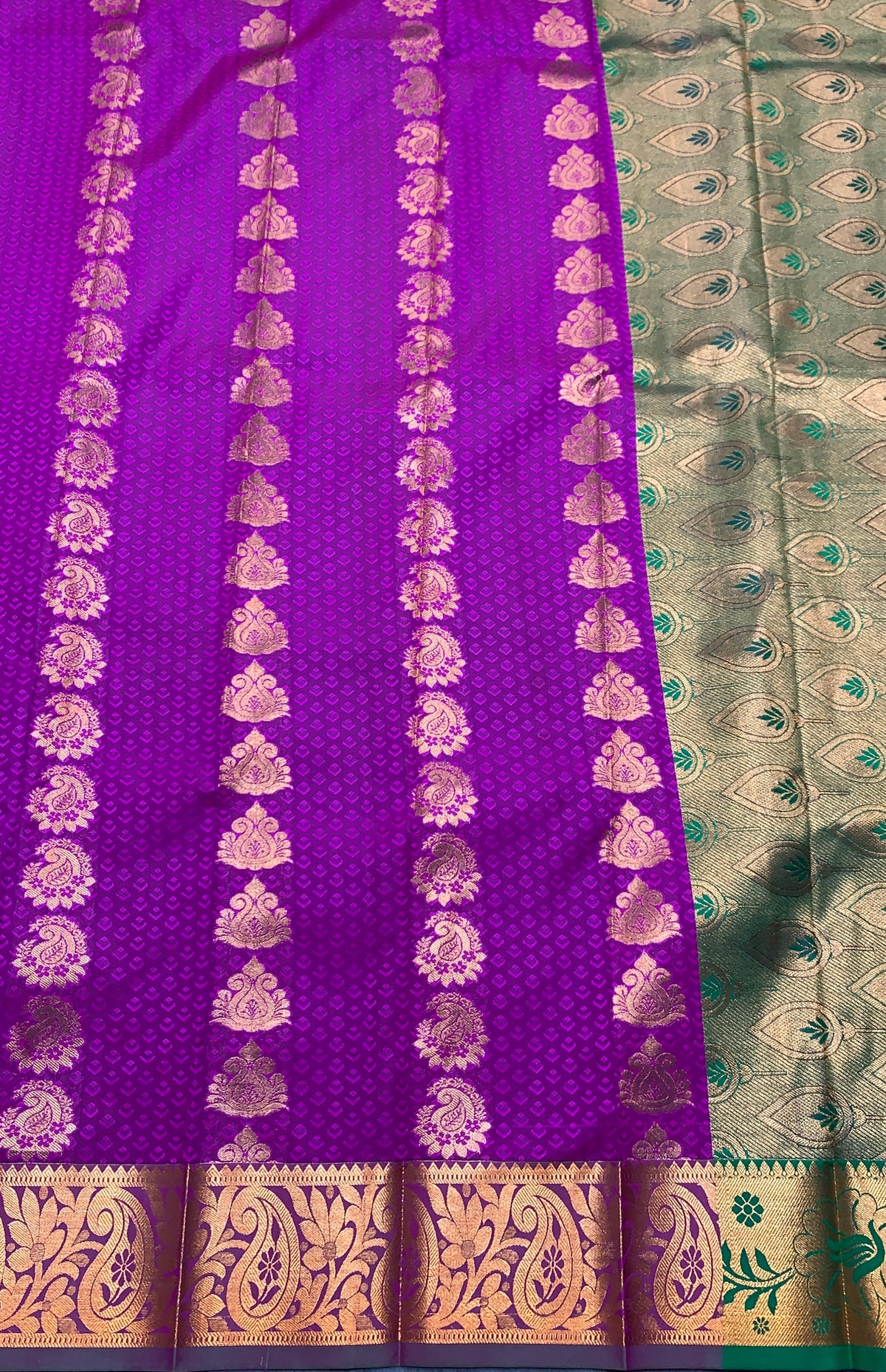 Vegan Silk Saree Purple Colour Saree with Copper Border