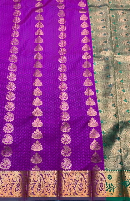 Vegan Silk Saree Purple Colour Saree with Copper Border