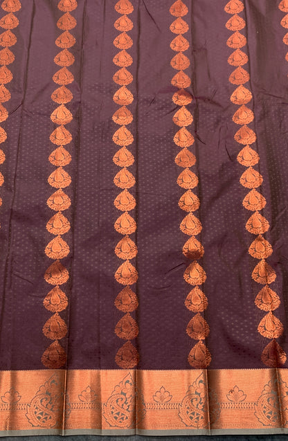 Vegan Silk Saree Brown Colour Saree with Copper Border