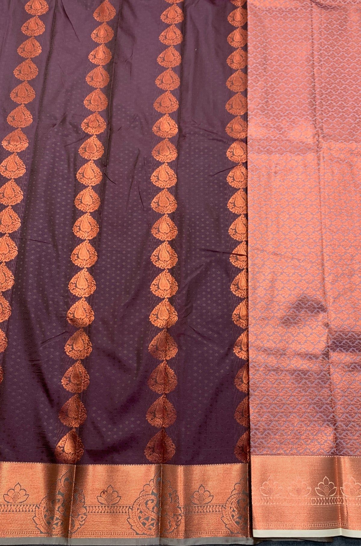 Vegan Silk Saree Brown Colour Saree with Copper Border