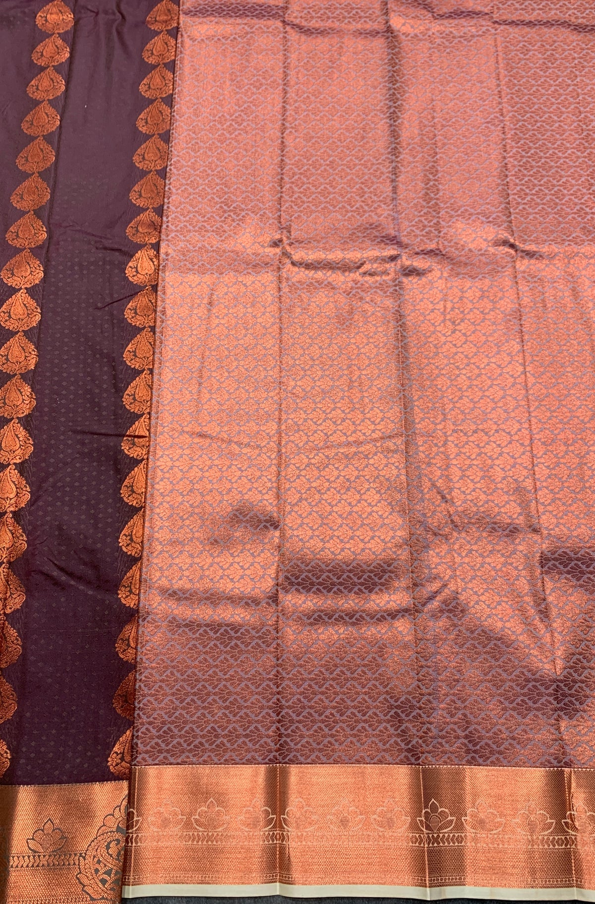 Vegan Silk Saree Brown Colour Saree with Copper Border
