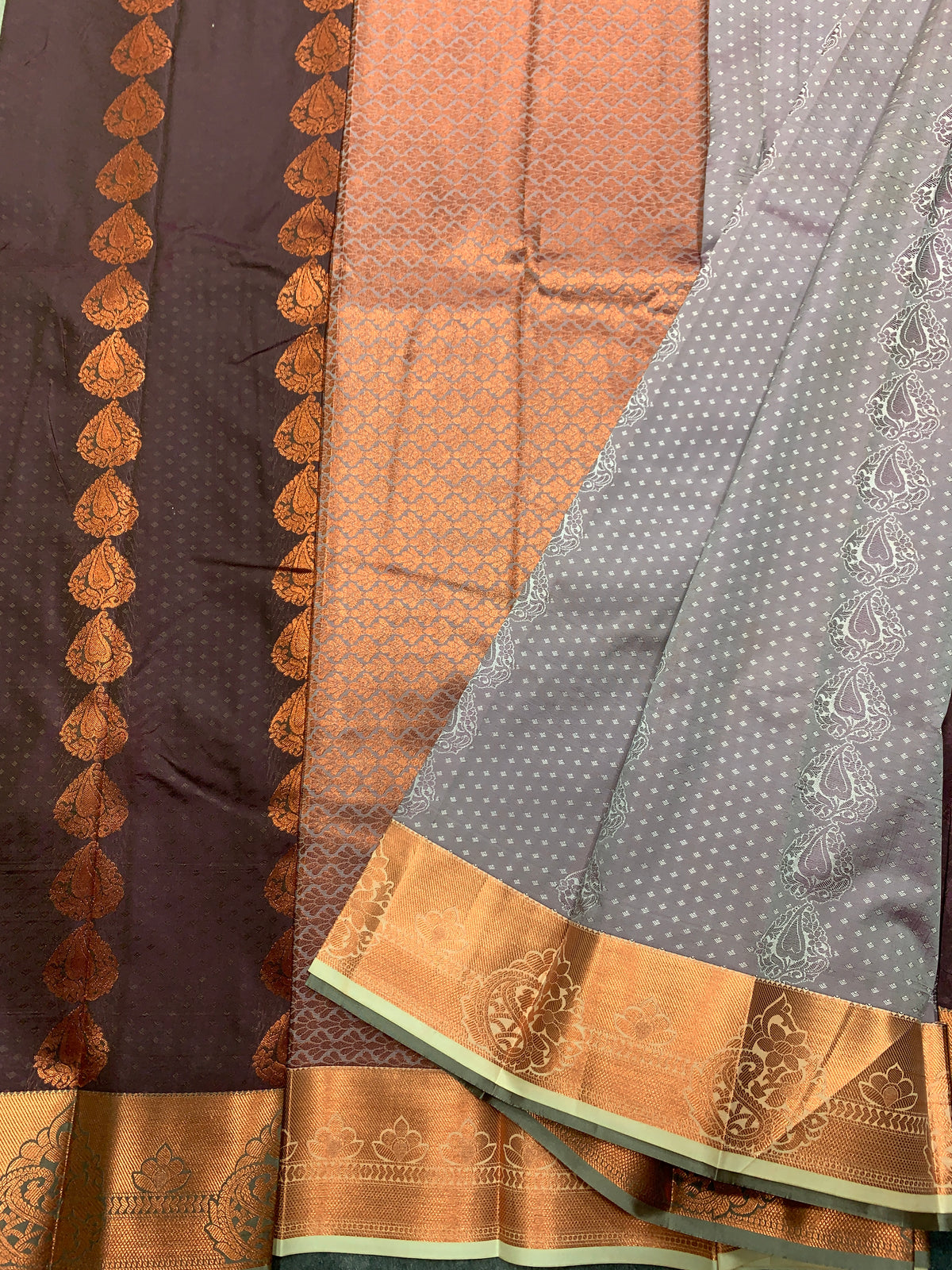 Vegan Silk Saree Brown Colour Saree with Copper Border