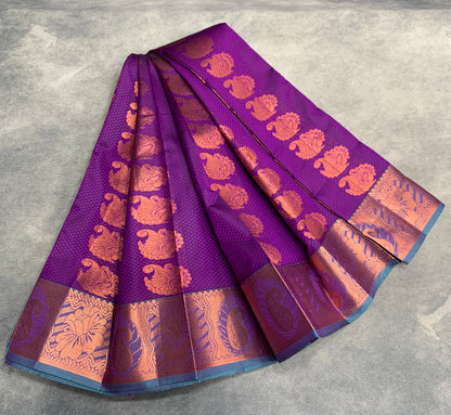 Vegan Silk Saree Royal Purple Colour Saree with Copper Border