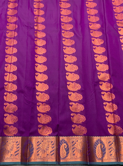 Vegan Silk Saree Royal Purple Colour Saree with Copper Border