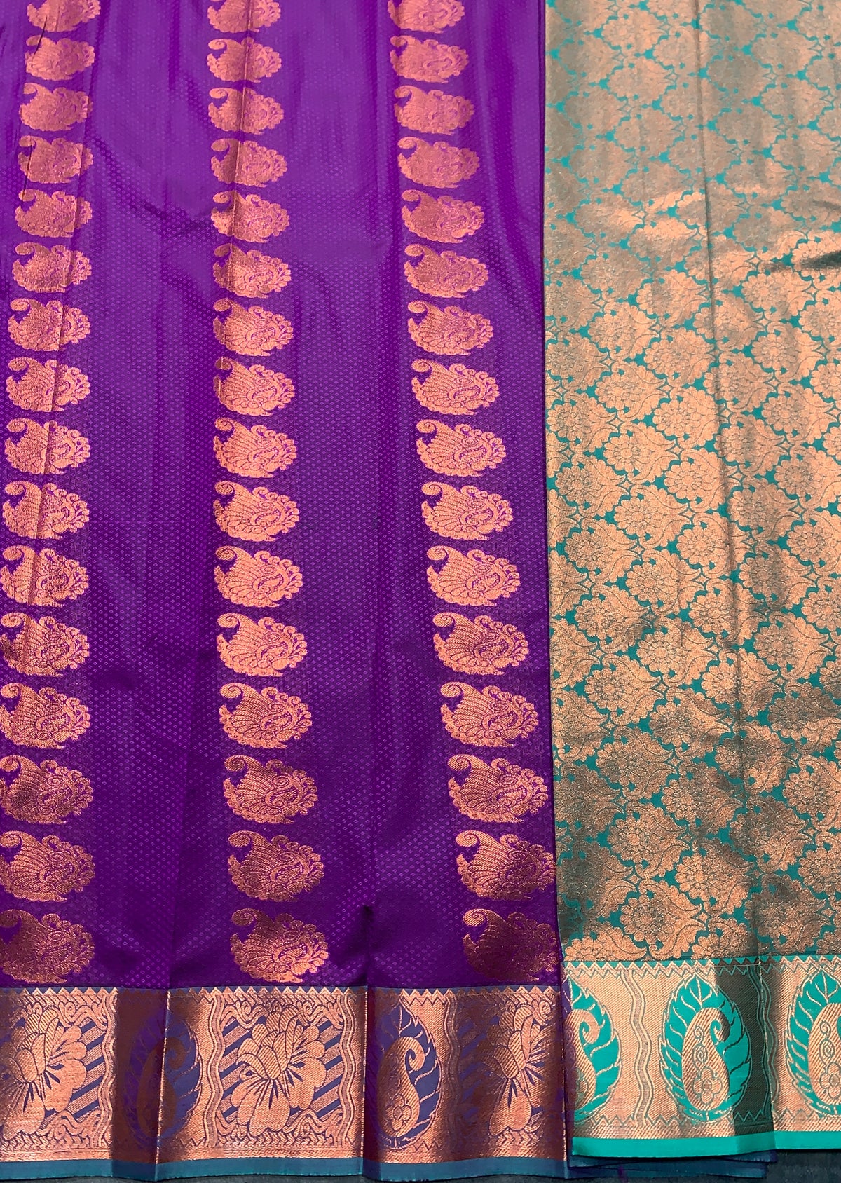 Vegan Silk Saree Royal Purple Colour Saree with Copper Border