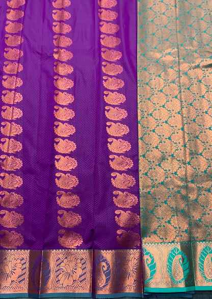 Vegan Silk Saree Royal Purple Colour Saree with Copper Border