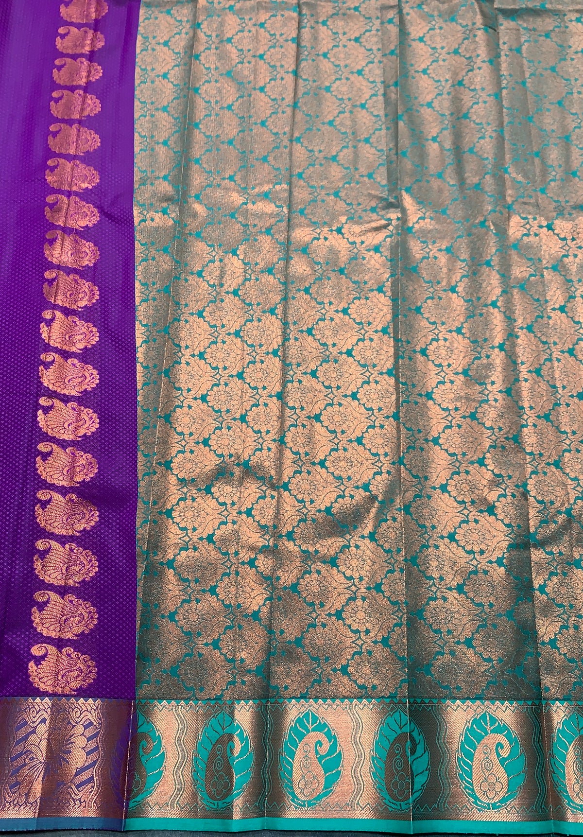 Vegan Silk Saree Royal Purple Colour Saree with Copper Border