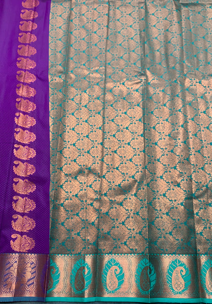 Vegan Silk Saree Royal Purple Colour Saree with Copper Border