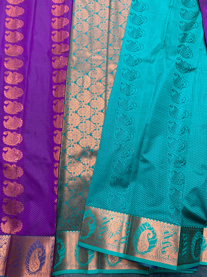 Vegan Silk Saree Royal Purple Colour Saree with Copper Border