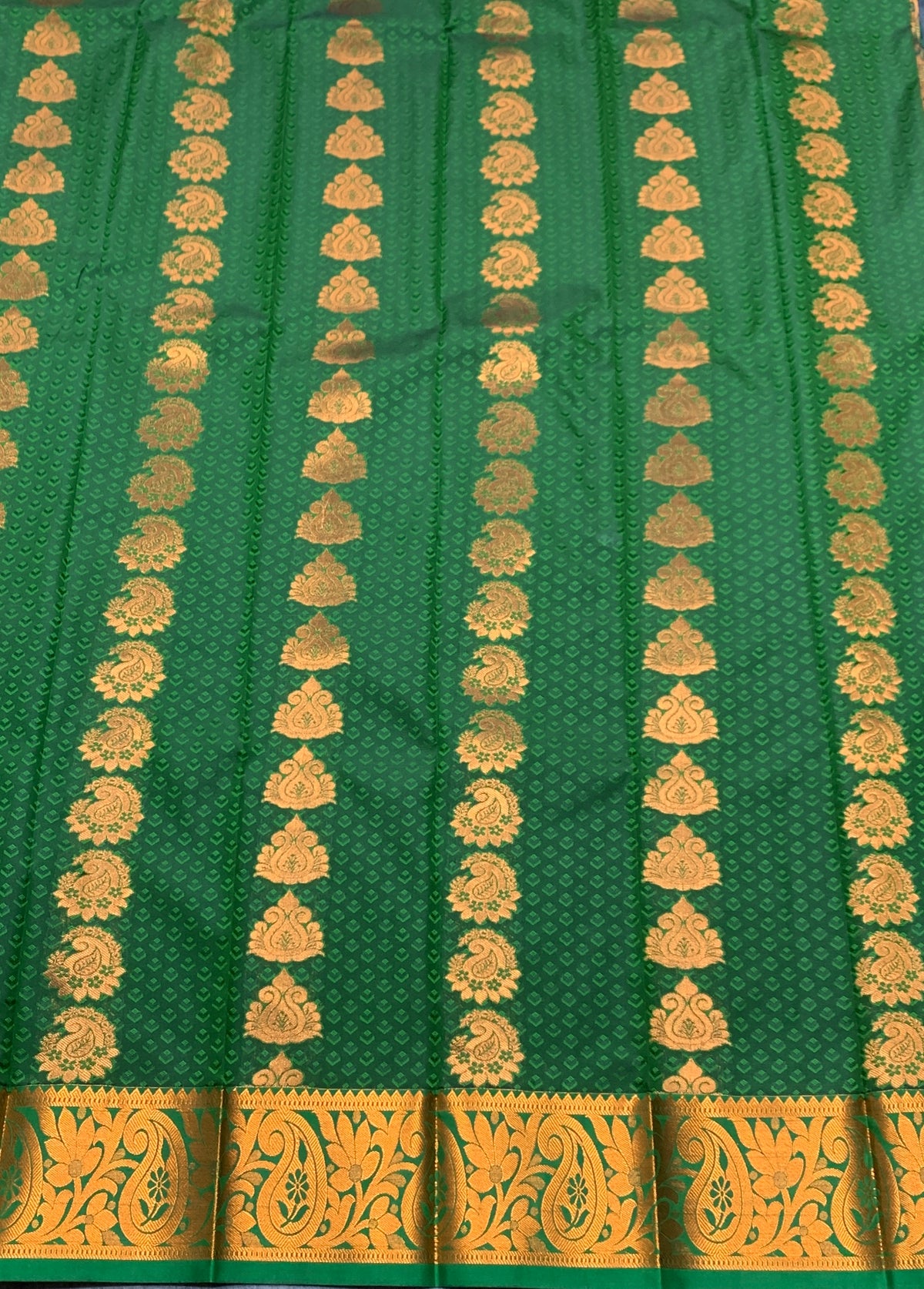 Vegan Silk Saree Olive Green Colour Saree with Copper Border