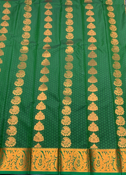 Vegan Silk Saree Olive Green Colour Saree with Copper Border