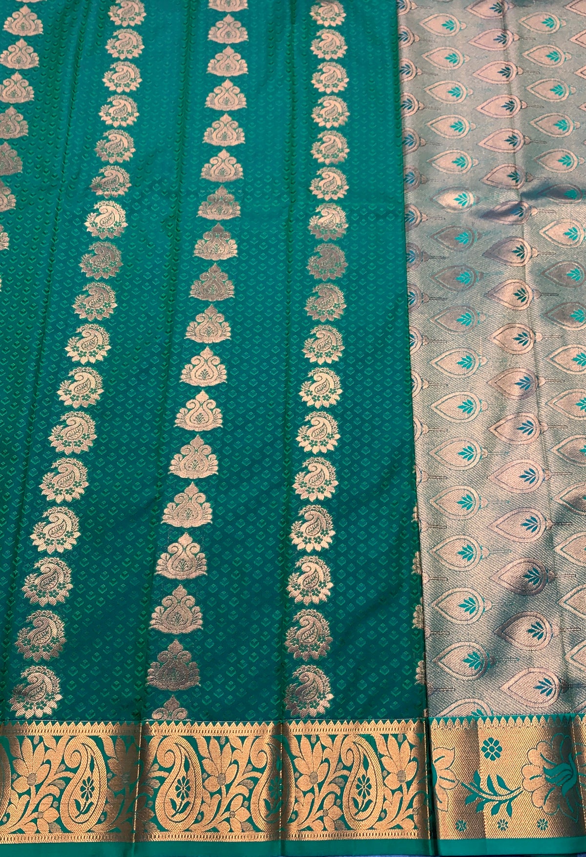 Vegan Silk Saree Olive Green Colour Saree with Copper Border