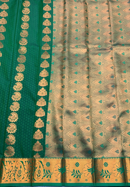 Vegan Silk Saree Olive Green Colour Saree with Copper Border