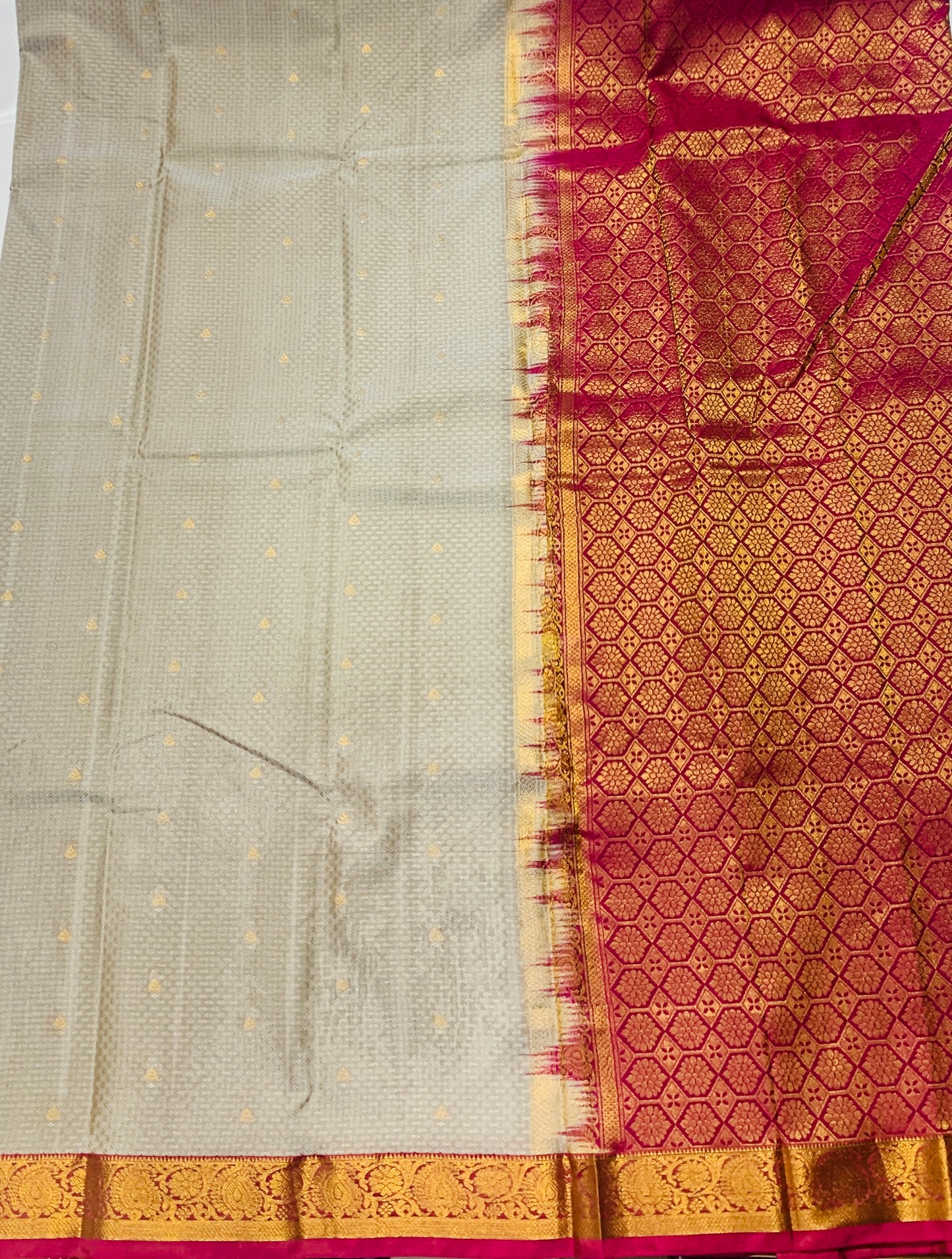 Ivory shade Semi Silk Saree with Maroon Border with Mango and Flower Design