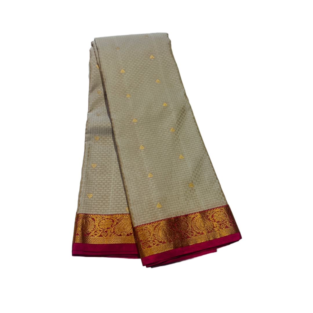 Ivory shade Semi Silk Saree with Maroon Border with Mango and Flower Design