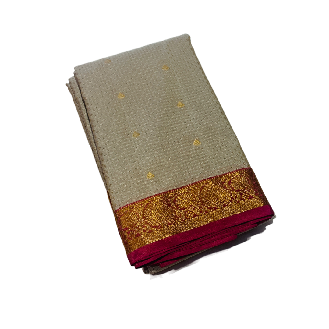 Ivory shade Semi Silk Saree with Maroon Border with Mango and Flower Design