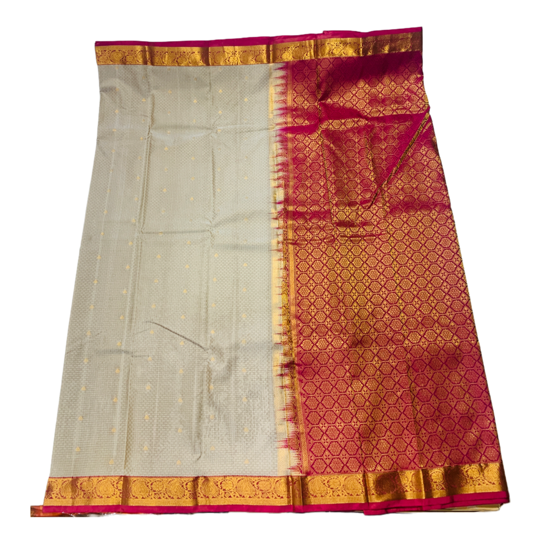 Ivory shade Semi Silk Saree with Maroon Border with Mango and Flower Design