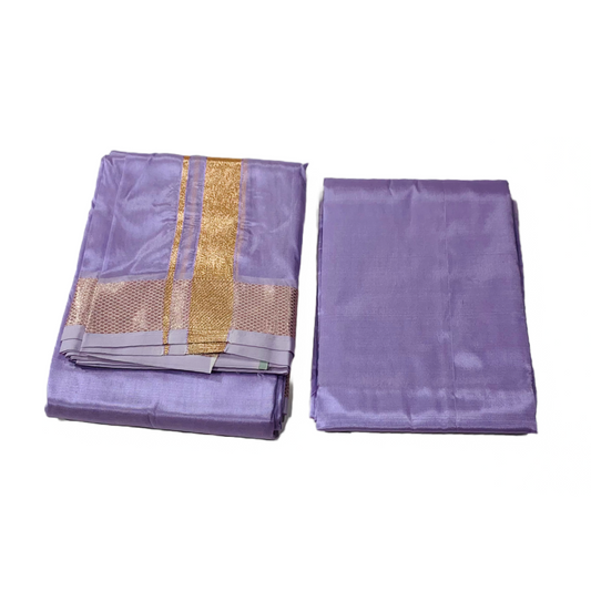 Lavendar  Pattu Dhothi and Shirt Material.