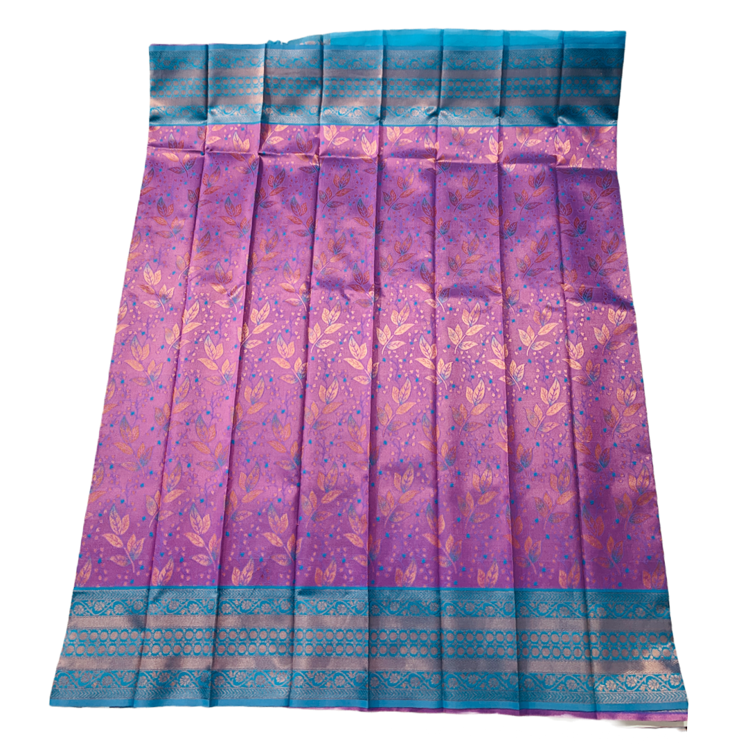 Lavender shade saree with Pepsi Blue Border