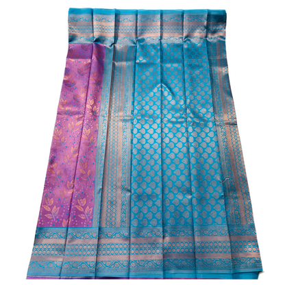 Lavender shade saree with Pepsi Blue Border