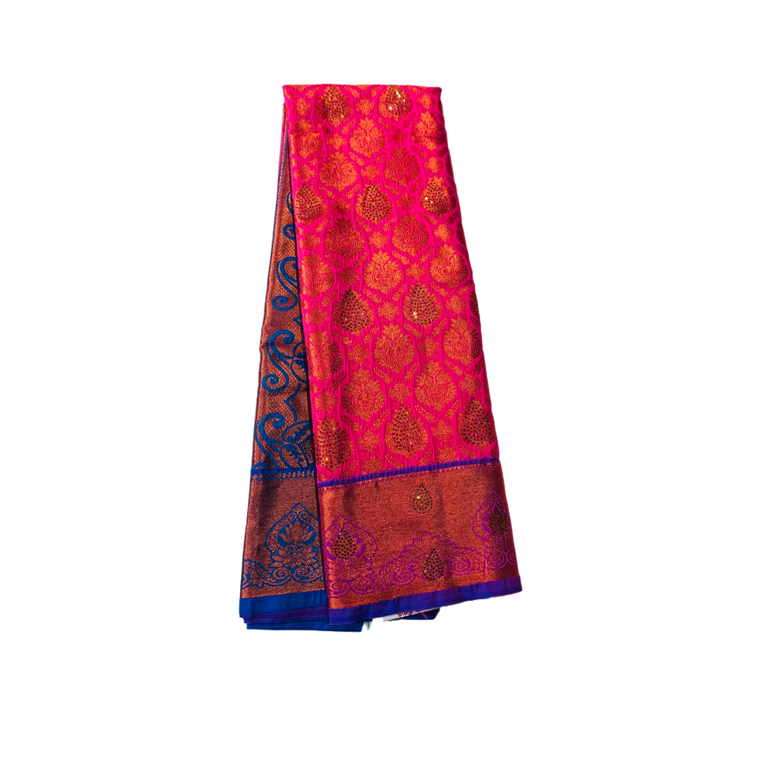 Vegan Silk Saree Lotus Pink Shade with Unstitched blouse in Aari work