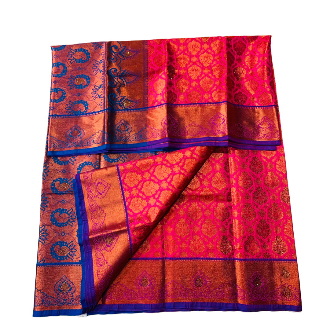 Vegan Silk Saree Lotus Pink Shade with Unstitched blouse in Aari work