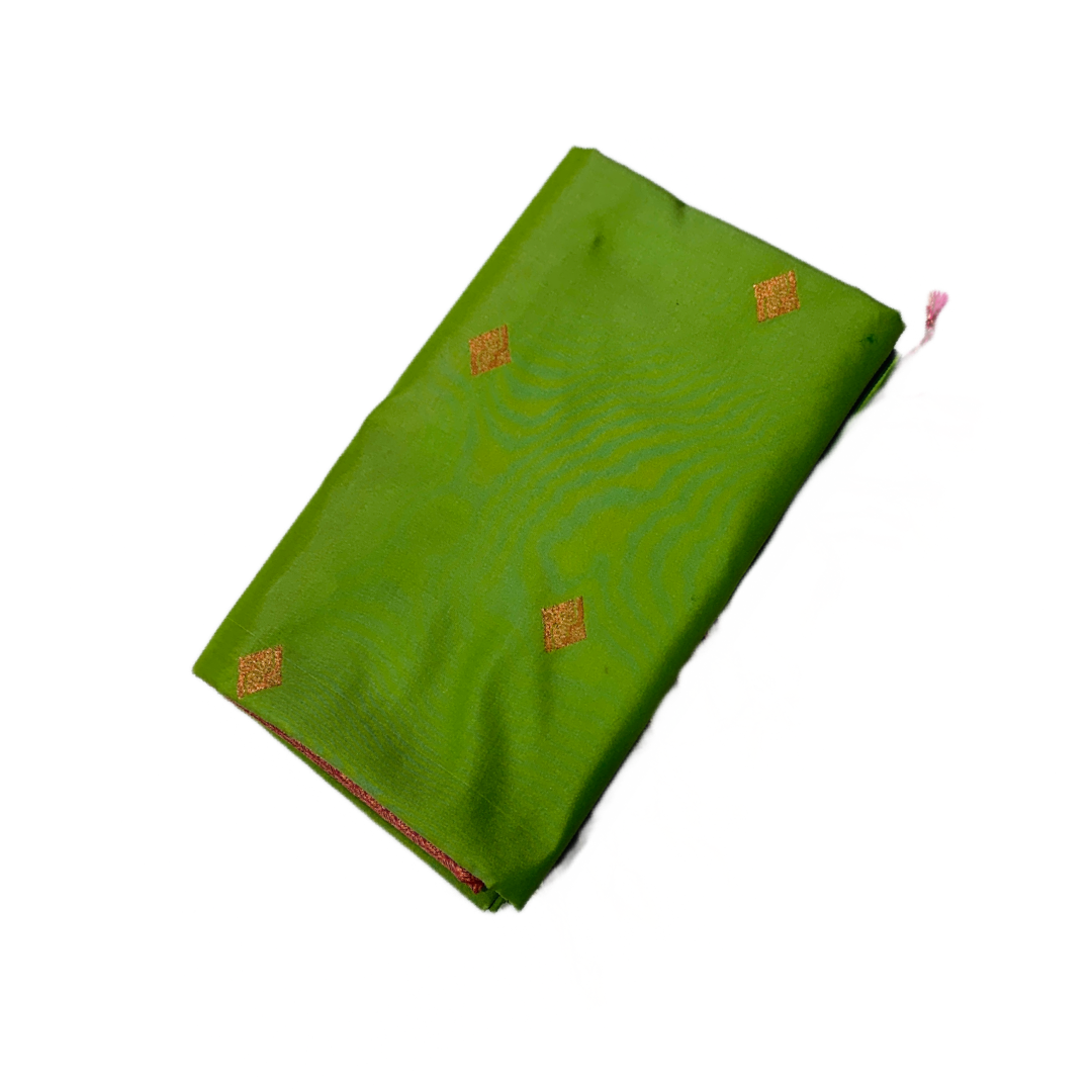 Soft Vegan Silk Saree Light Green Colour with Pink Pallu