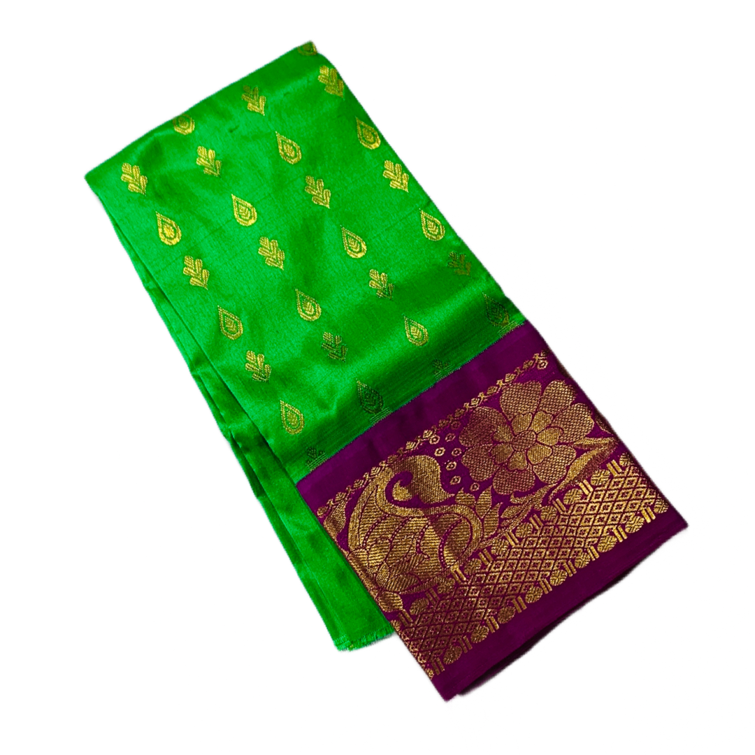 Light Green shade Pure kanchipuram Kids Pattu Pavadai with contrast border for newborn to 2 Years