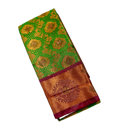 Bridal Vegan Silk Saree Light Green Colour with Copper Border