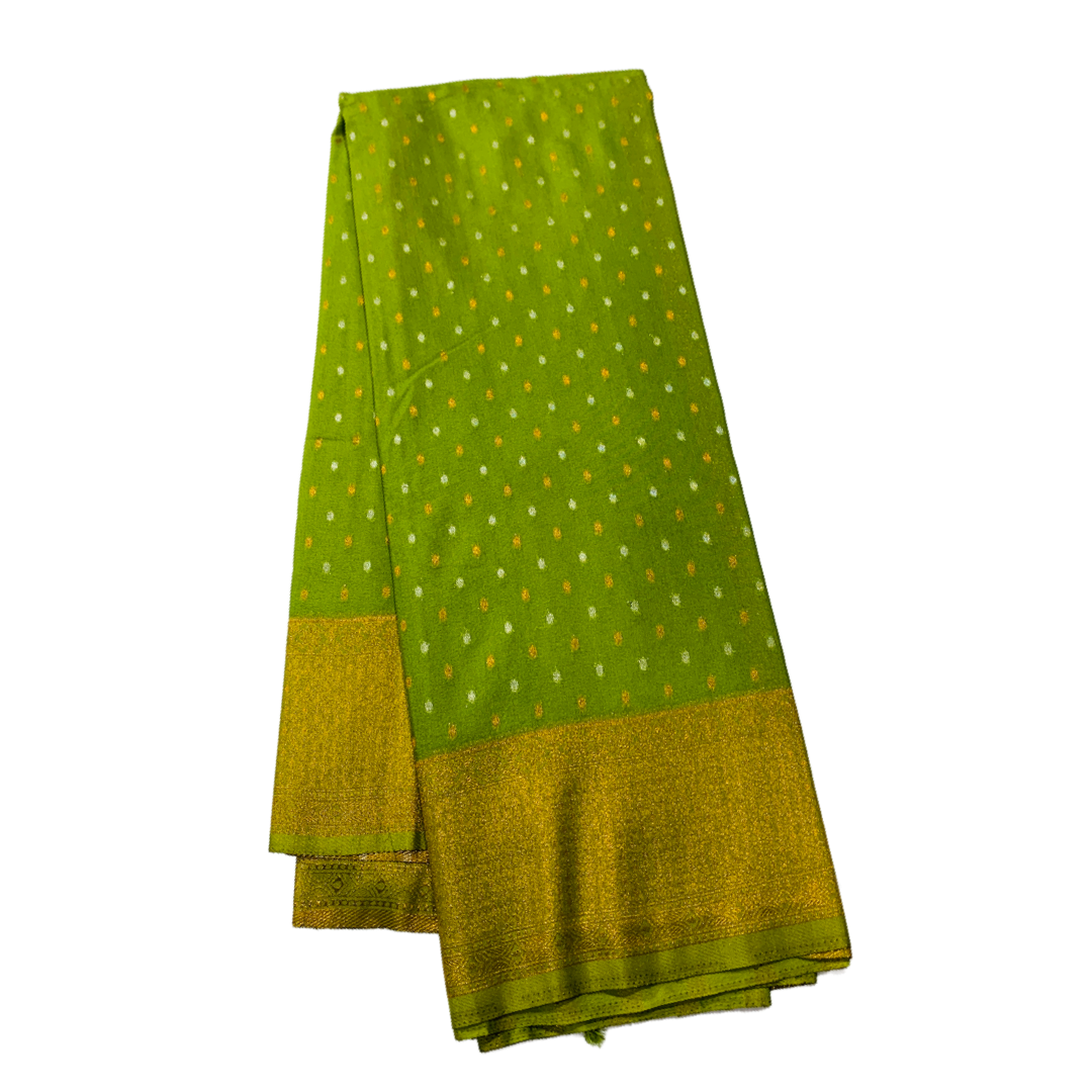 Soft Vegan Silk Saree Light Green with Copper Border