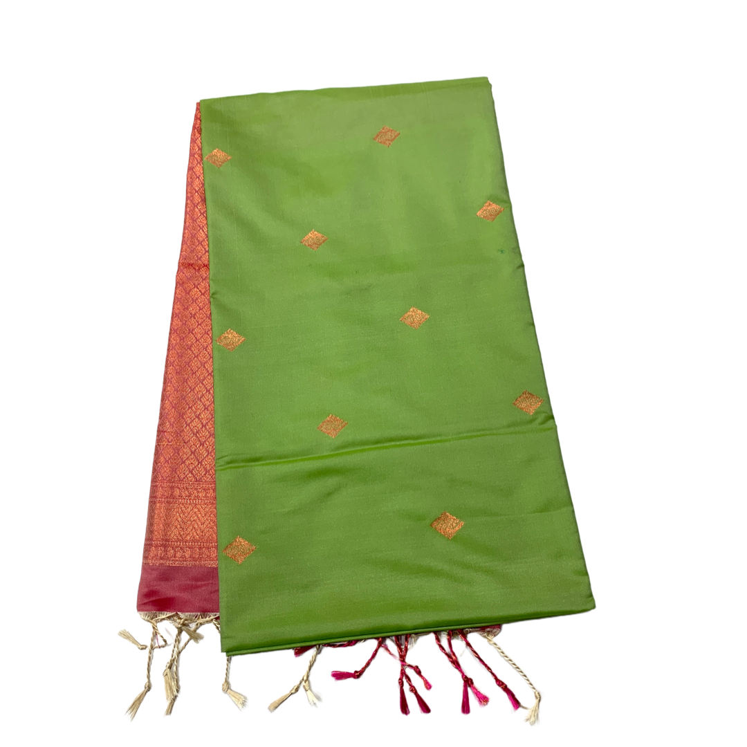 Soft Vegan Silk Saree Light Green Colour with Pink Pallu