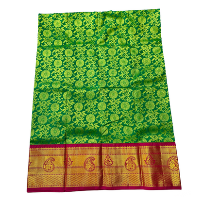 Light Green shade Vegan Silk Kids Pattu Pavadai with contrast border(Size-10) Below 10 years