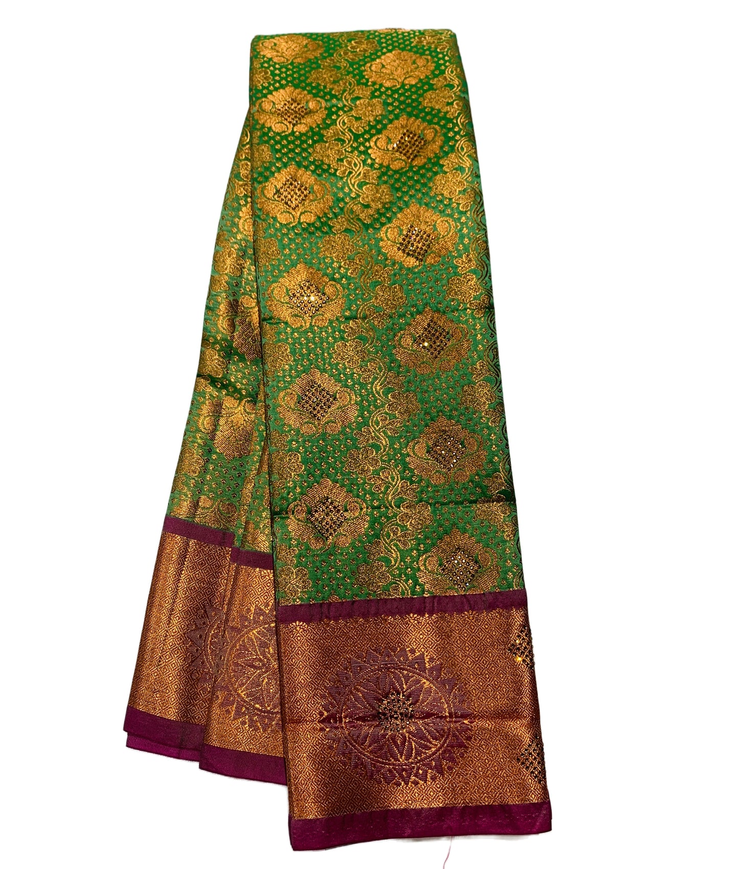 Bridal Vegan Silk Saree Light Green Colour with Copper Border